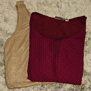 The Loft, Tan, Sparkle Gold And NY & Co Purple Sleeveless Blouses, Size L